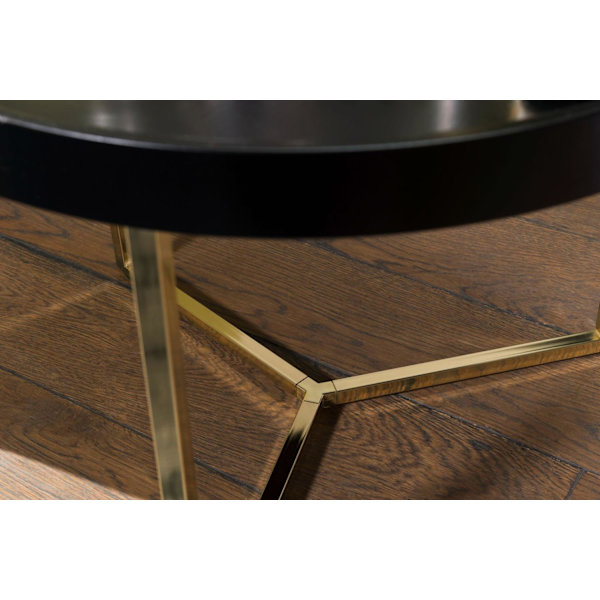 Rootz soffbord 58,5x42x58,5cm svart - guld soffbord metall runt - Designer retro soffbord modernt - Litet loungebord med metallram - Runt brickbord me