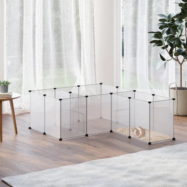 Rootz DIY udendørs kabinet - Small Animal Gate - 18 Paneler - Inkluderer monteringsmateriale - Modulært system - Sort + Hvid - 175L x 70W x 45H cm.