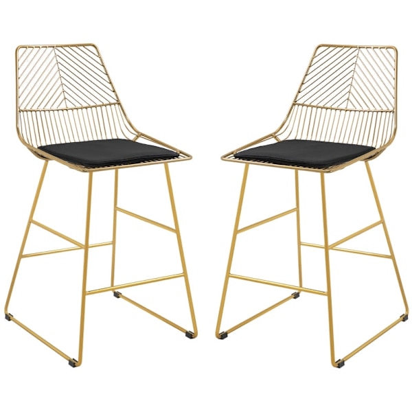 Rootz Barstolar Set med 2 - Bänkhöjd - Sammetskuddar - Geometrisk metalldesign - 120 kg Lastkapacitet - 46 cm x 56 cm x 95 cm