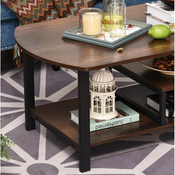 Nancy's Newington Salontafel - Koffietafel - 3 Niveauer - Opbergrum - Industrieel - Bruin - Sort - Bewerkt Hout - Staal - 100 x 60 x 46 cm