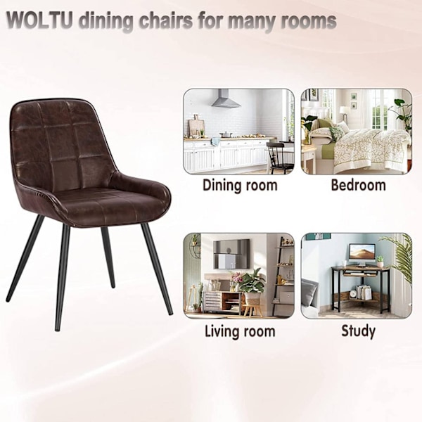 Rootz matstolar Set med 6 - Stoppad köksstol - Stolar i konstläder - Böjt ryggstöd - Metallben - Ergonomisk design - 38cm x 43cm x 81,5cm