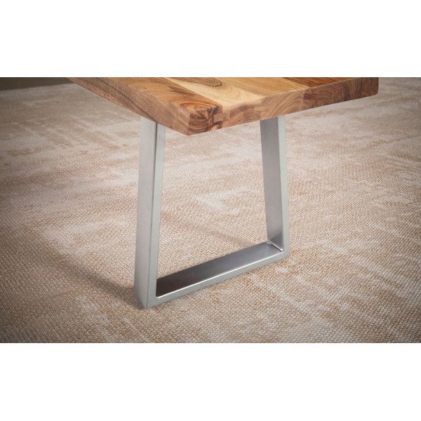 Rootz solid matsalsbänk - modern design - trädkantad sits - akaciaträ - trapetsformade metallben - 140 cm x 40 cm x 45,5 cm
