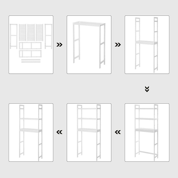 Rootz toiletstativ - Badeværelsesskab - Toiletskab - 3-lags -Baderumsarrangør - Hvid - Bambus - 63 x 26 x 163 cm