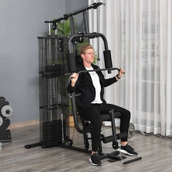 Rootz Gym Power Station - Fitness Station - Multigym Fitness Center - Träningsutrustning - Inklusive vikter - Lat Pulldown - Leg Curl - Metall - PU ko