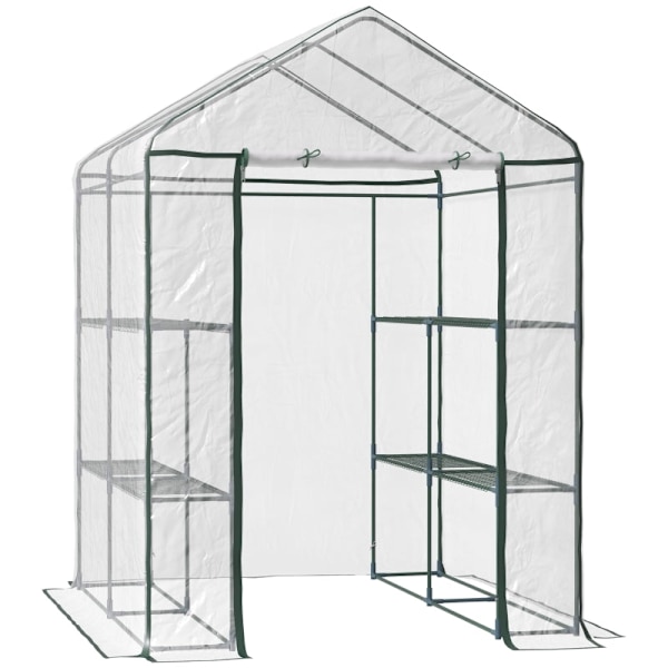 Rootz Walk-In Film Växthus - Trädgårdsskjul - Växtskydd - Förlänger växtsäsongen - 6 hyllor - Roll-Up dragkedja - 143cm x 143cm x 195cm