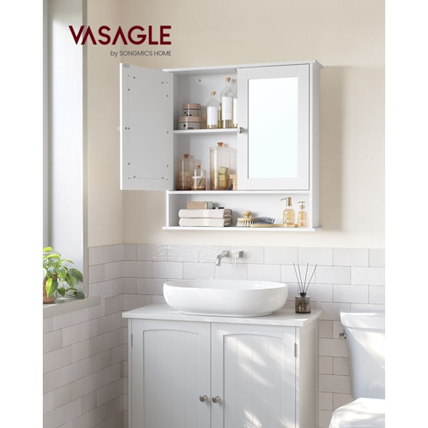 Rootz White Mirror Kaappi - Turhamaisuus Järjestäjä - Säilytysyksikkö - MDF-rakenne - Tilava Sisustus - Helppo koota - 15cm x 65cm x 75cm