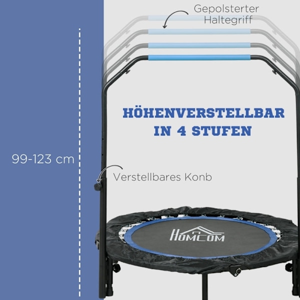 Rootz Fitness studsmatta - Exercise Rebounder - Ministudsmatta - Stålram - 102cm x 99-123cm - Svart+Blå