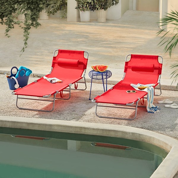 Rootz Justerbar Strandseng - Haveseng - Sammenklappelig liggestol - Åndbart stof - Aftagelig pude - Sidelomme - Hurtig fold design - 195 cm x 58 cm x