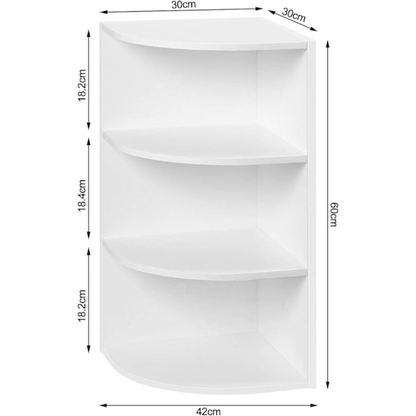 Rootz Hanging Corner Hylde - Hvid vifteformet væghylde - Multi-Tier Opbevaring - E1 Engineered Wood - Pladsbesparende - 30 cm x 60 cm x 30 cm