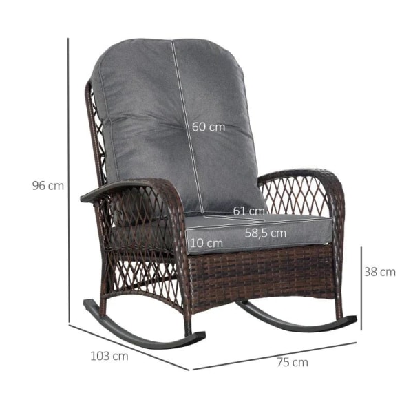 Rootz gungstol - Vadderad knäppning - PE-rotting - Stål - Brun + Grå - 75L x 103W x 96H cm