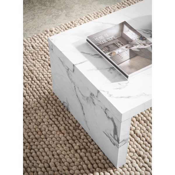 Rootz Simple sofabord - marmorudseende - U -formet design - Rummelig opbevaring - 110 cm x 55 cm x 35 cm