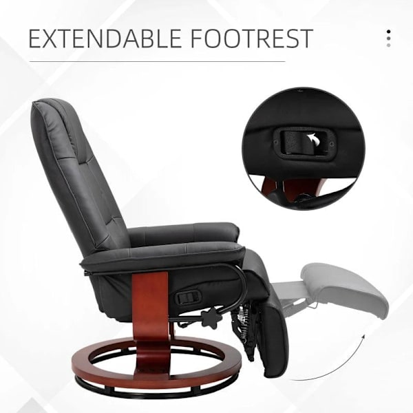 Rootz Relax stol - Solstol - Konstläder - Fotstöd - Vridbar - Tiltbar - Trä - 78 x 87 x 100 cm - Svart - Brun