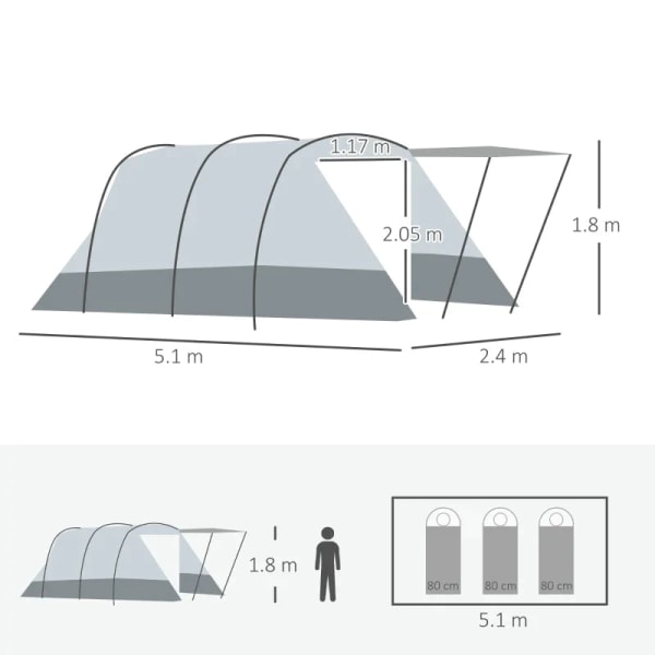 Rootz Campingtelt - Tunneltelt - Campingtelt med soveværelse - Stue - Indsyet gulv - 3 døre og bæretaske - 2000mm vandsøjle til fiskeri - Vandring - S