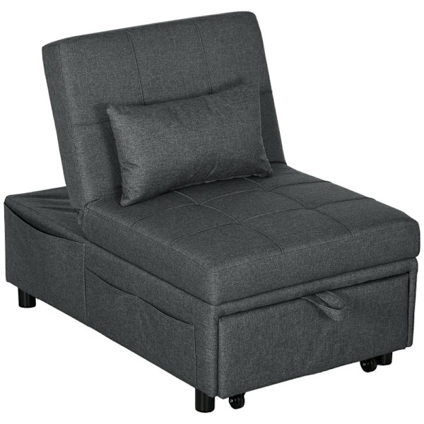 Rootz Liggstol - Sovstol - 3-i-1 Fåtölj - Linnelook - Inklusive dyna - Mörkgrå - 65,5 cm x 104 cm x 81 cm