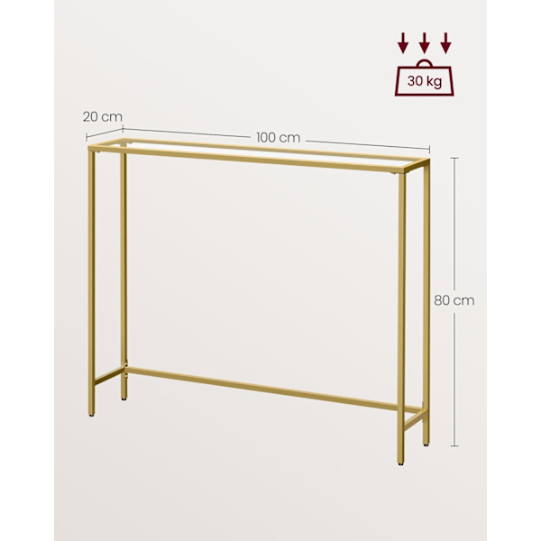 Rootz Glass Steel Console Bord - Lätt guld Transparent - Entrébord - Soffbord - Härdat glas - Robust stålstomme - Modern design - 20cm x 100cm x 80cm