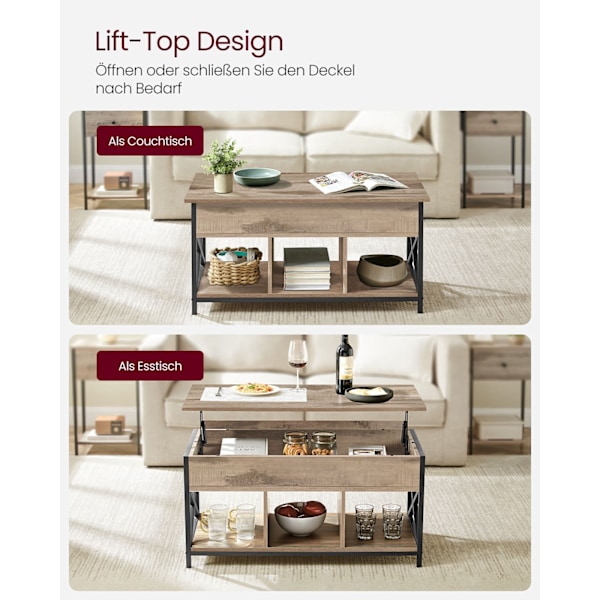 Rootz Sofabord - Centertabel - Stue Bord - Justerbar højde - 50 x 100 x (46,5-62) cm - Brun sort