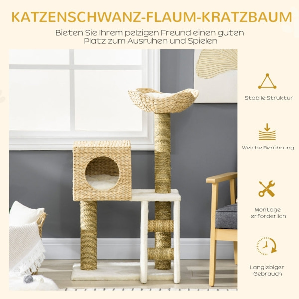 Rootz Cat Tree Skrapstolpe - Flera nivåer Klätterträd - Mysigt katthus - Sisal Skrapstolpar - Spånskiva Ram - 57cm x 37cm x 100,5cm