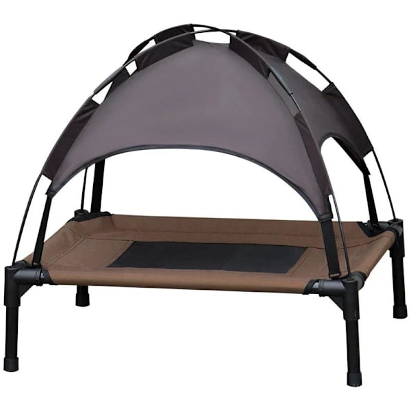Rootz Djursäng med kapell - Upphöjd hundsäng - Hundsäng utomhus med tak - Andas - Taftkaffe - 76 x 61 x 73 cm