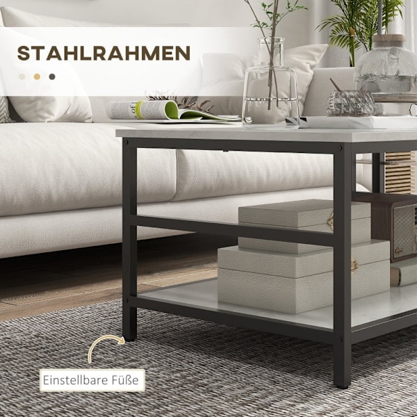 Rootz Marble Look Soffbord Set - Sidobord - Vardagsrumsmöbler - Stålstomme - 80cm x 54cm x 41cm, 60cm x 60cm x 51cm