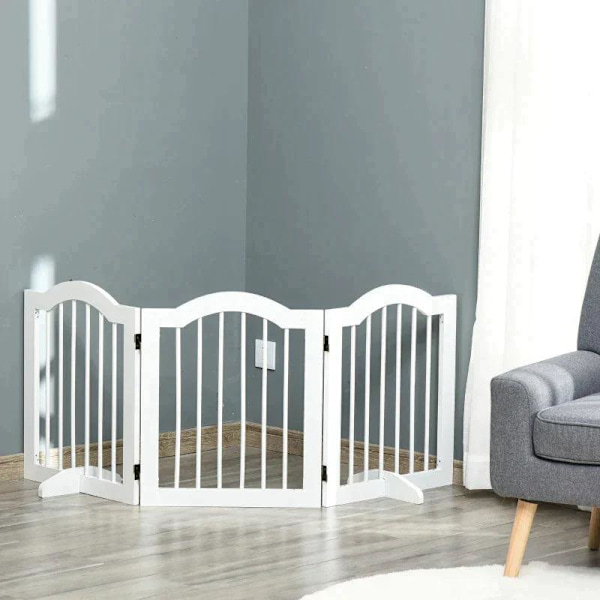Rootz Dog Gate - Hundespærre sikkerhedslåge - hundevagt - 3-delt gitter - spærredør sikkerhedslåge - hvid - 154,5x29,5x61 cm