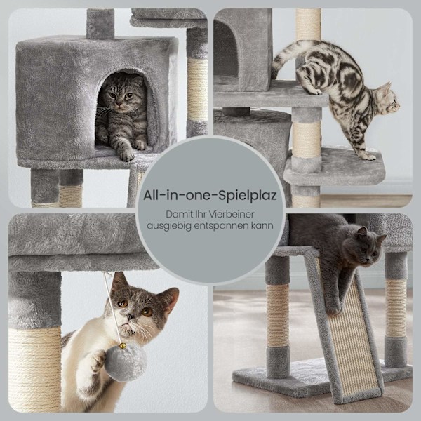 Rootz Cat Tree - Scratching Post - Cat Tower - Space -Saving Design - 50 X 35 X 115 CM - Mysig grotta + 2 -plattformar för lek och avkoppling
