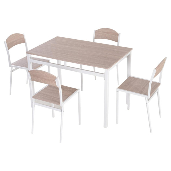 Rootz Ruokasalisetti - 5-osainen - Ruokapöytä - Ruokasalin tuoli - 1 pöytä - 4 tuolia - MDF - Metalli - Harmaa - Valkoinen -