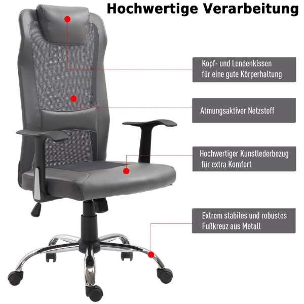 Rootz-työtuoli Executive - Harmaa - Vaahtomuovi, Nahka, Metalli - 25,59 cm x 23,94 cm x 48,03 cm