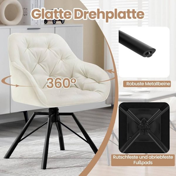 Rootz Velvet spisestuestol - Drejelig køkkenstol - Moderne lænestol - 360° drejelig - Højt ryglæn - Robuste metalben - 57,5 ​​cm x 82,5 cm x 53 cm