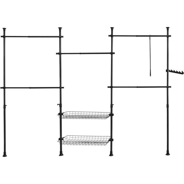 Rootz Justerbar Garderob Organizer - Klädhyllsystem Hängskena - Teleskopiska förvaringshyllor