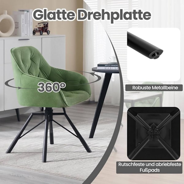 Rootz Matstol - Snurrstol - Sammetstyg - Ergonomisk design - 57,5 ​​cm x 82,5 cm x 53 cm