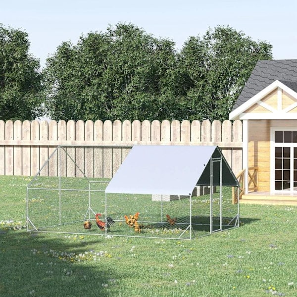 Rootz hønsegård - hønsefjerkræhus - hønsebur - kaninbur - sølv - 3 x 4 x 2m