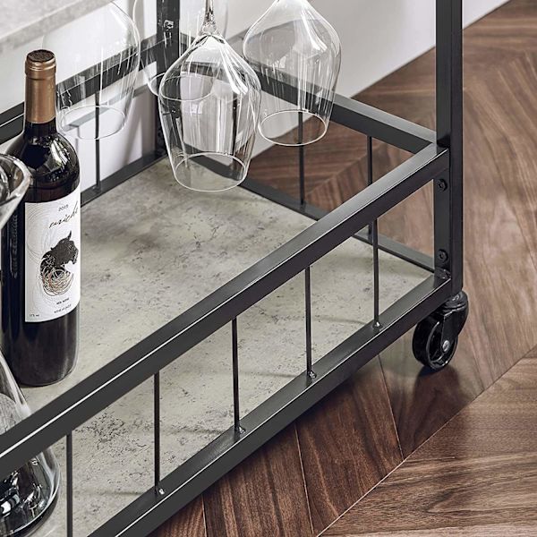 Rootz Modern Design 3-kerroksinen keittiövaunu tarjoiluvaunu, jossa viiniteline metallia ja MDF-levyä