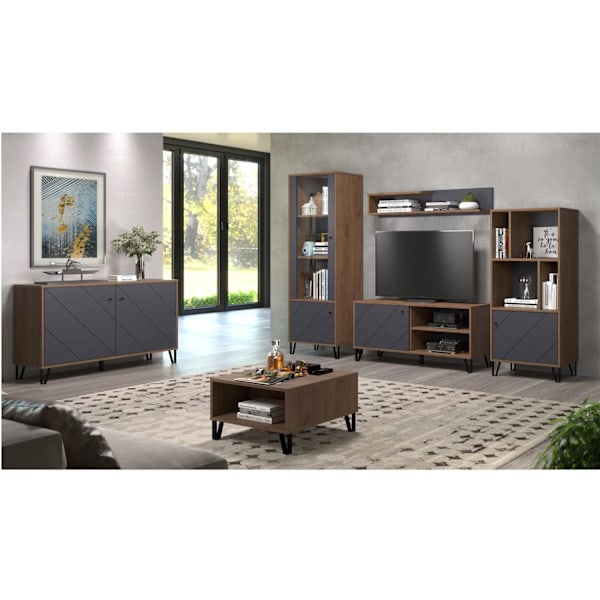 Rootz TV Lowboard - Television Stand - Media Console - Entertainment Center - TV Cabinet - Display Unit - Storage Shelf - Oak Kraft Gold/Graphite - 12