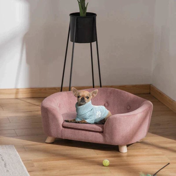 Rootz Pet Sofa - Hundmatta - Hundsäng - Hundsoffa - Hundsoffa - Kattsoffa med kudde - Bakficka - Plyschskum - Furu - Rosa - 70 x 47 x 30 cm