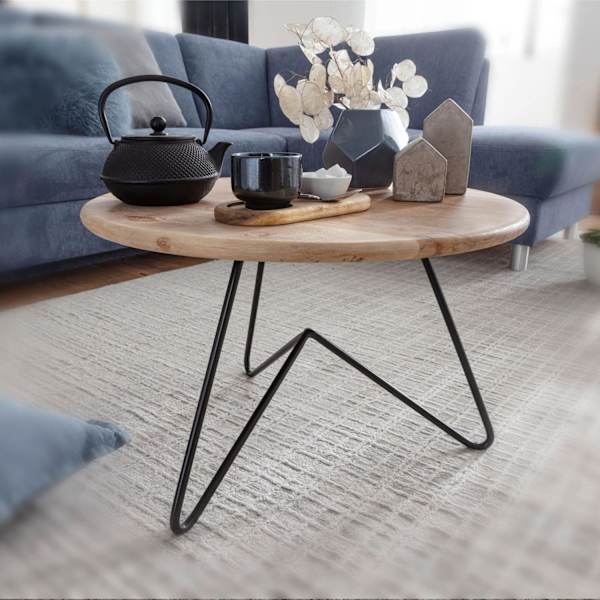 Rootz sofabord 60x39,5x60 cm akacie massivt træ - metal sofabord - Design stuebord rundt - Massivt sofabord - Lille bord stue
