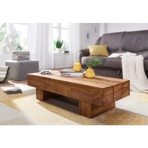 Rootz soffbord massivt trä Sheesham 120 cm brett design vardagsrumsbord mörkbrunt bord i lantlig stil