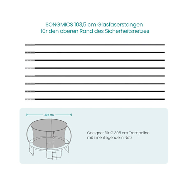 Rootz glasfiberstänger 8-pack - Tältstänger - Ersättningsstänger - Lättvikts - Hållbar - 103,5 cm x 1 cm x 1 cm