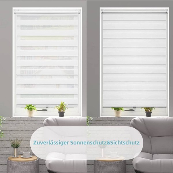 Rootz johdoton kaksinkertainen rullaverho - Seepra-ikkunaverho - Tummeneva yksityisyysnäyttö - 100% polyesteri - 70cm x 150cm - Klemmfix-asennus