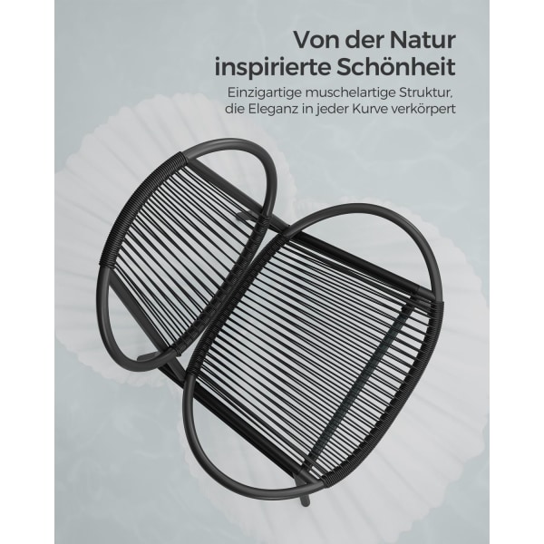 Rootz 3-delat set Utemöbler - Uteplatsset - Trädgårdsstolar - PE-material - Pulverlackerat stål - Stort bord - Lätt - Enkel montering - Bläcksvart - 6