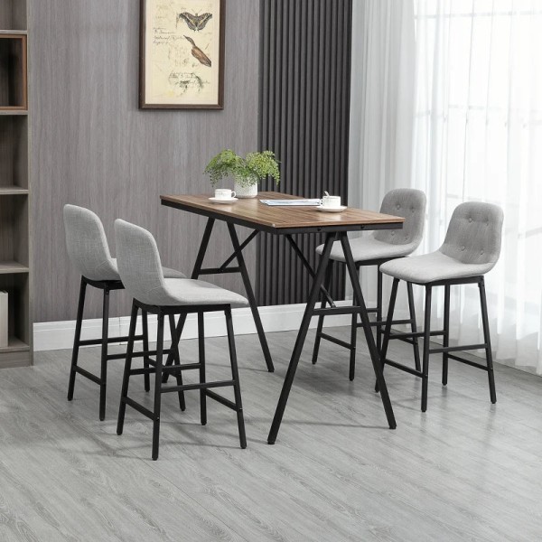 Rootz Barbord - Barstole i industrielt design - Knapsyning - Imiteret linned - Spånplade - Grå + Sort - 120cm x 60cm x 91cm