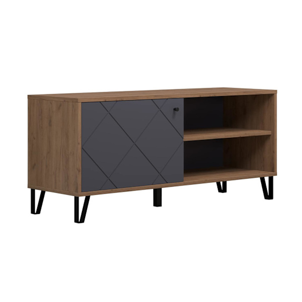 Rootz TV Lowboard - Television Stand - Media Console - Entertainment Center - TV Cabinet - Display Unit - Storage Shelf - Oak Kraft Gold/Graphite - 12
