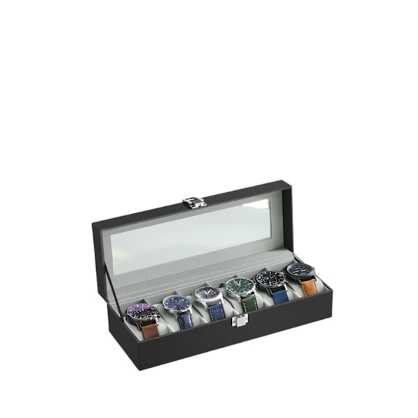 Rootz Watch Box - Lasikansi - 6 lokeroiden näyttö - Protect & Showcase -kellot - Velvet -sisustus - 30 cm x 11,2 cm x 8cm