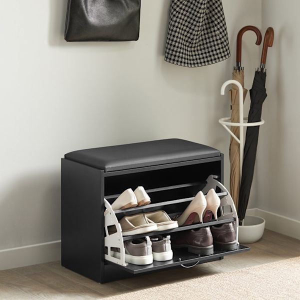 Rootz Skobänk med förvaring - Skokipper - Skoställ - Vadderad sits - Utrymmesbesparande - Säkert stativ - 60cm x 47cm x 30cm