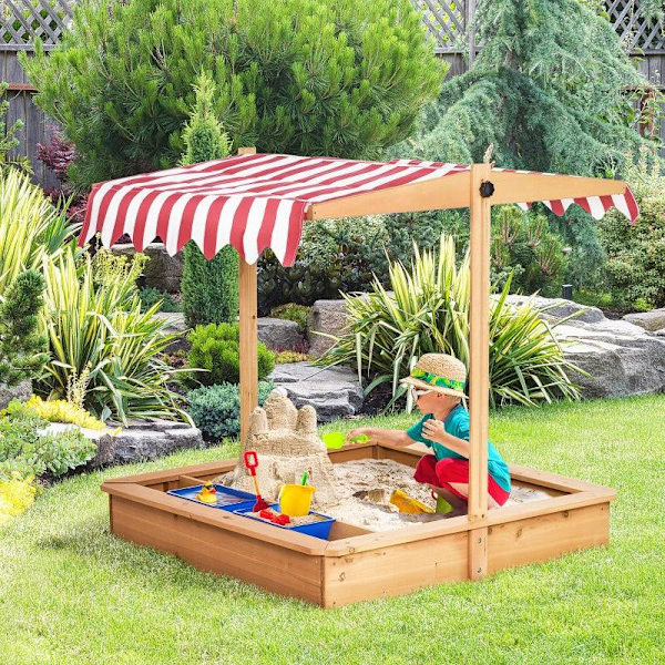 Rootz Sandbox - Träsandlåda för barn - Sandlekstation för barn - Med justerbar höjdöverdrag - Gul - 107,5 x 107,5 x 110 cm