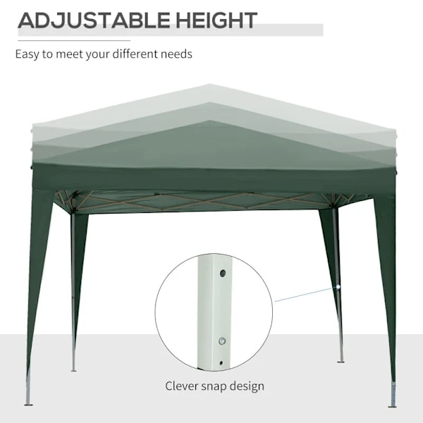 Rootz Camping Gazebo - Bröllopsfest - Canopy Tent Marquee - Pop Up Gazebo - Bärväska - Fönster - Stålram - Grön - 2,95 x 2,95 m x 2,58 m