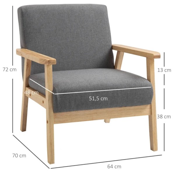 Rootz Lænestol i Scandi Design - Accent Stol - Massivt træ - Linnedlook - Grå + Natur - 64 cm x 70 cm x 72 cm