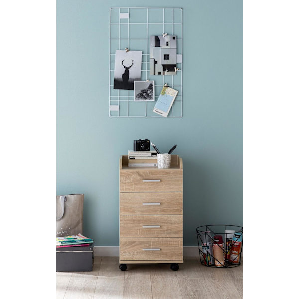 Rootz rullcontainer 40x70,5x33cm Sonoma - Skrivbordscontainer Rullskåp 4 lådor - Modern lådcontainer med hjul - Stativcontainer Kontorscontainer Sidoc