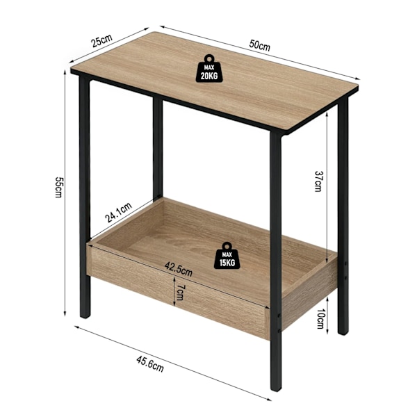 Rootz Sidebord - Kaffestativ - Dagligstue Accent - Opbevaringsskrivebord - Udstillingsplatform - Loungemøbler - Lys Eg + Sort - 50x55x25 cm
