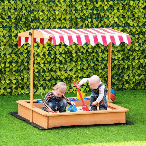 Rootz Sandbox - Träsandlåda för barn - Sandlekstation för barn - Med justerbar höjdöverdrag - Gul - 107,5 x 107,5 x 110 cm