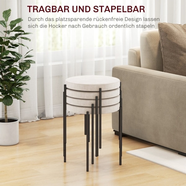 Rootz stabelbare fløjl spisestuestole Sæt med 4 - Køkkenskamler - Elegant creme - Blød polstring - Pladsbesparende design - 41,5 cm x 41,5 cm x 46 cm